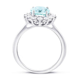 Aquamarine 1.79ct and Diamond 0.54ct Cluster Ring in 18K White Gold - All Diamond