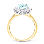 Aquamarine 1.79ct and Diamond 0.54ct Cluster Ring in 18K Yellow Gold - All Diamond