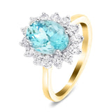 Aquamarine 1.79ct and Diamond 0.54ct Cluster Ring in 18K Yellow Gold - All Diamond