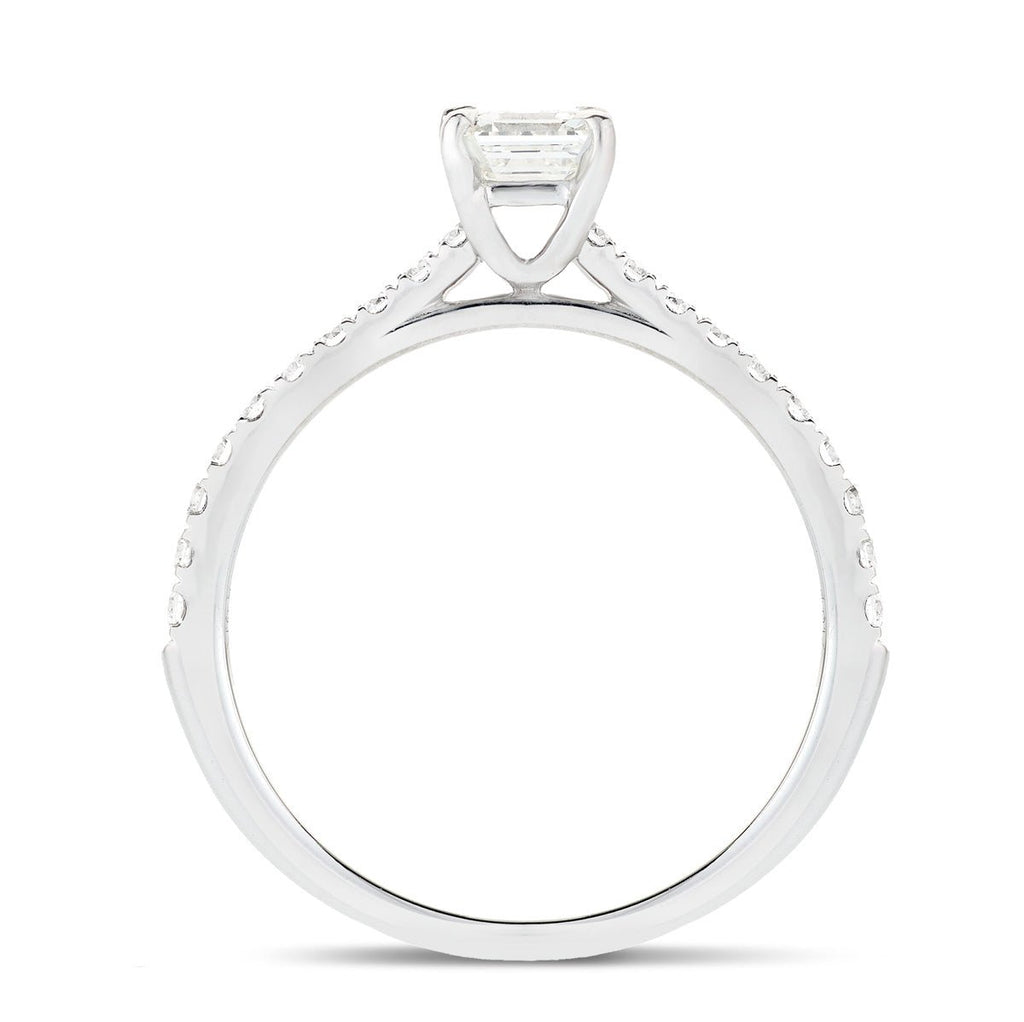 Asscher Cut Diamond Side Stone Engagement Ring 0.55ct E/VS in 18k White Gold - All Diamond