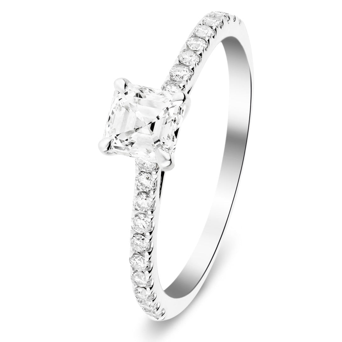 Asscher Cut Diamond Side Stone Engagement Ring 0.80ct G/SI in Platinum - All Diamond