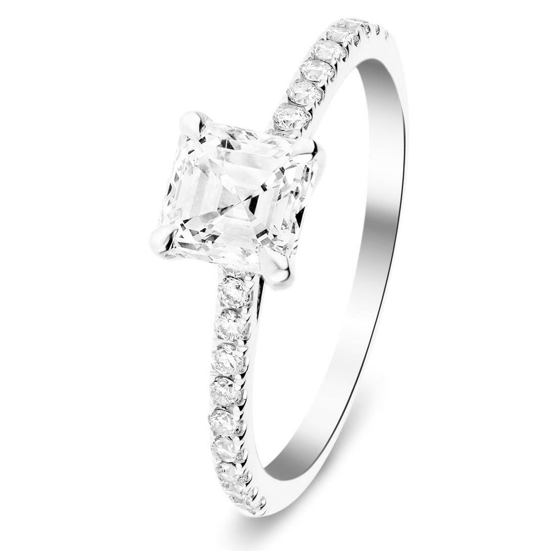 Asscher Cut Diamond Side Stone Engagement Ring 1.00ct E/VS in Platinum - All Diamond