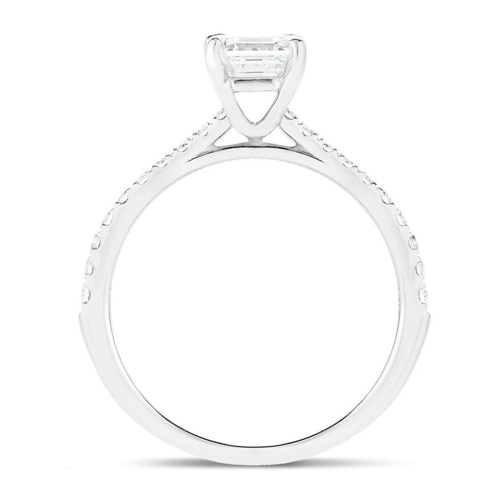 Asscher Cut Diamond Side Stone Engagement Ring 1.30ct E/VS in 18k White Gold - All Diamond