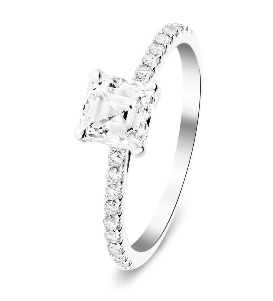 Asscher Cut Diamond Side Stone Engagement Ring 1.30ct G/SI in Platinum - All Diamond