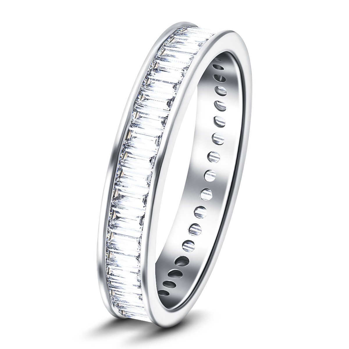 Baguette Channel Diamond Full Eternity Ring 1.15ct 18k White Gold 3.4mm - All Diamond