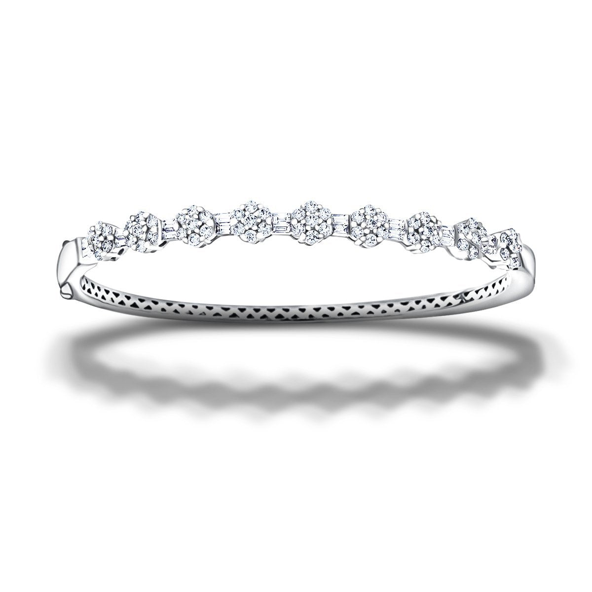 Baguette & Round Diamond Bangle 1.85ct G/SI Diamond in 18k White Gold - All Diamond