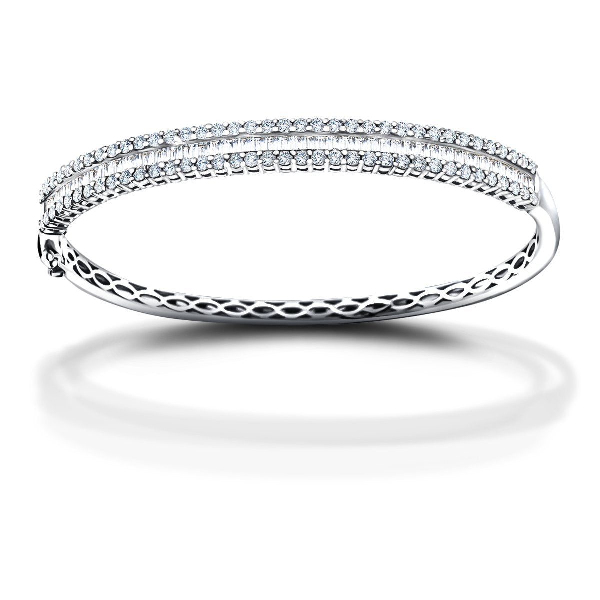 Baguette & Round Diamond Bangle 3.50ct G/SI Diamond in 18k White Gold - All Diamond