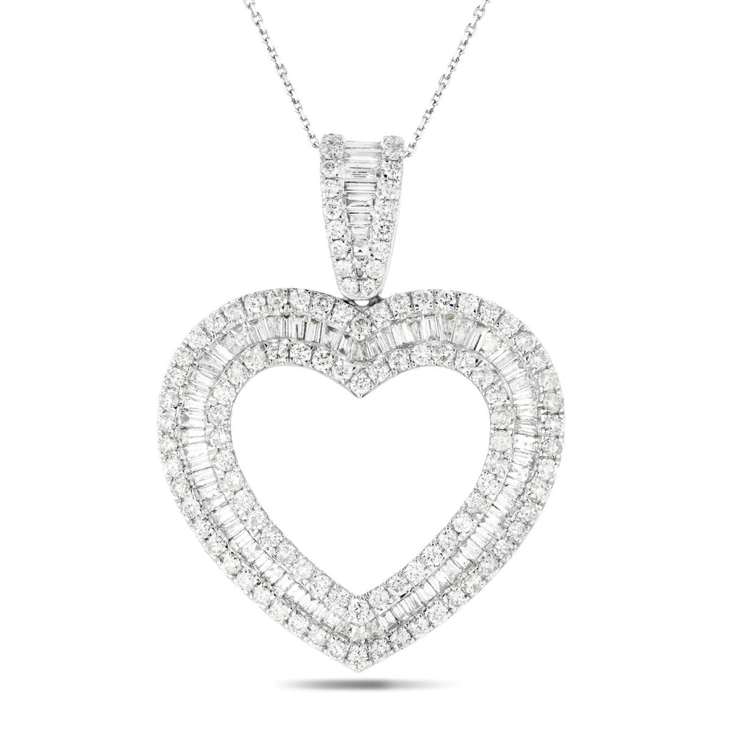 Baguette & Round Diamond Necklace 2.85ct G/SI Quality in 9k White Gold - All Diamond