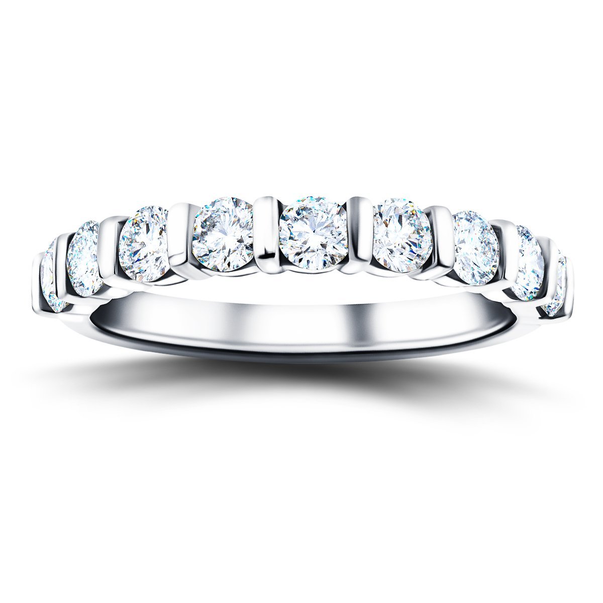 Bar Set Diamond Half Eternity Ring 0.75ct G/SI Diamonds 18k White Gold - All Diamond