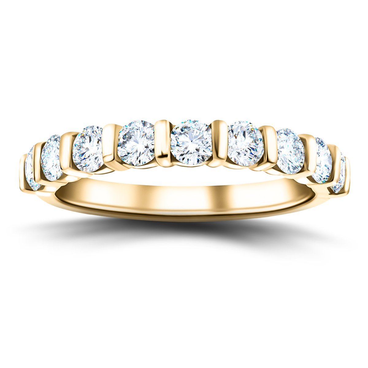 Bar Set Diamond Half Eternity Ring 1.00ct G/SI Diamonds 18k Yellow Gold - All Diamond