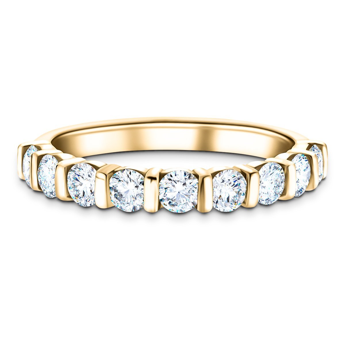 Bar Set Diamond Half Eternity Ring 1.00ct G/SI Diamonds 18k Yellow Gold - All Diamond