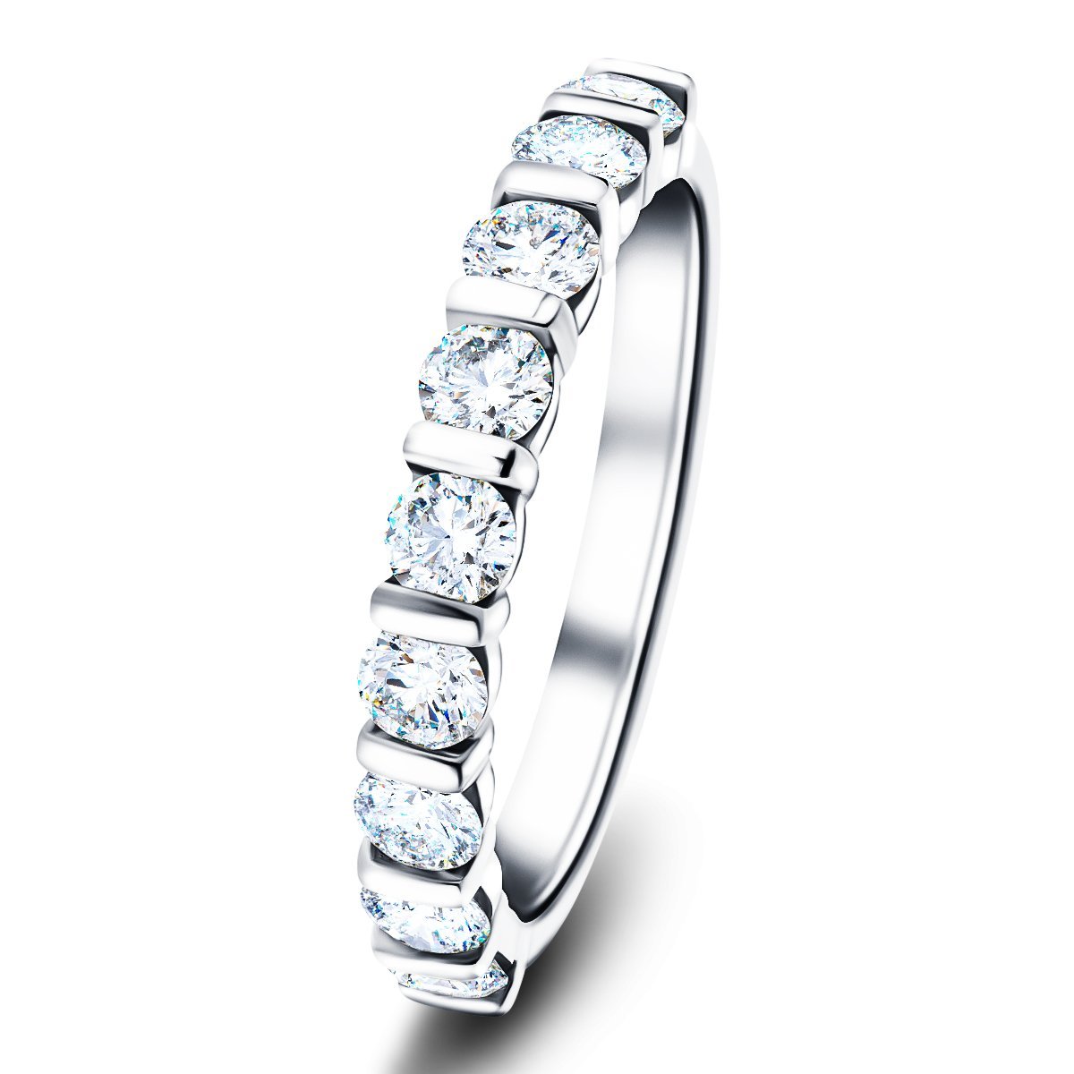 Bar Set Diamond Half Eternity Ring 1.00ct G/SI Diamonds in Platinum - All Diamond