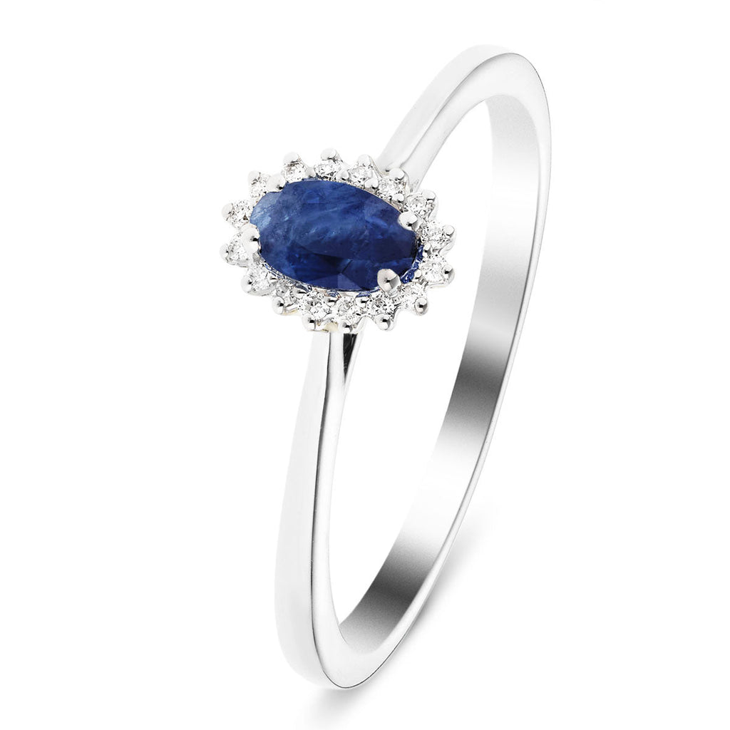 Blue Sapphire 0.20ct and Diamond 0.05ct Ring In 9k White Gold - All Diamond