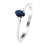 Blue Sapphire 0.20ct Diamond 0.05ct Three Stone Ring 9k White Gold - All Diamond