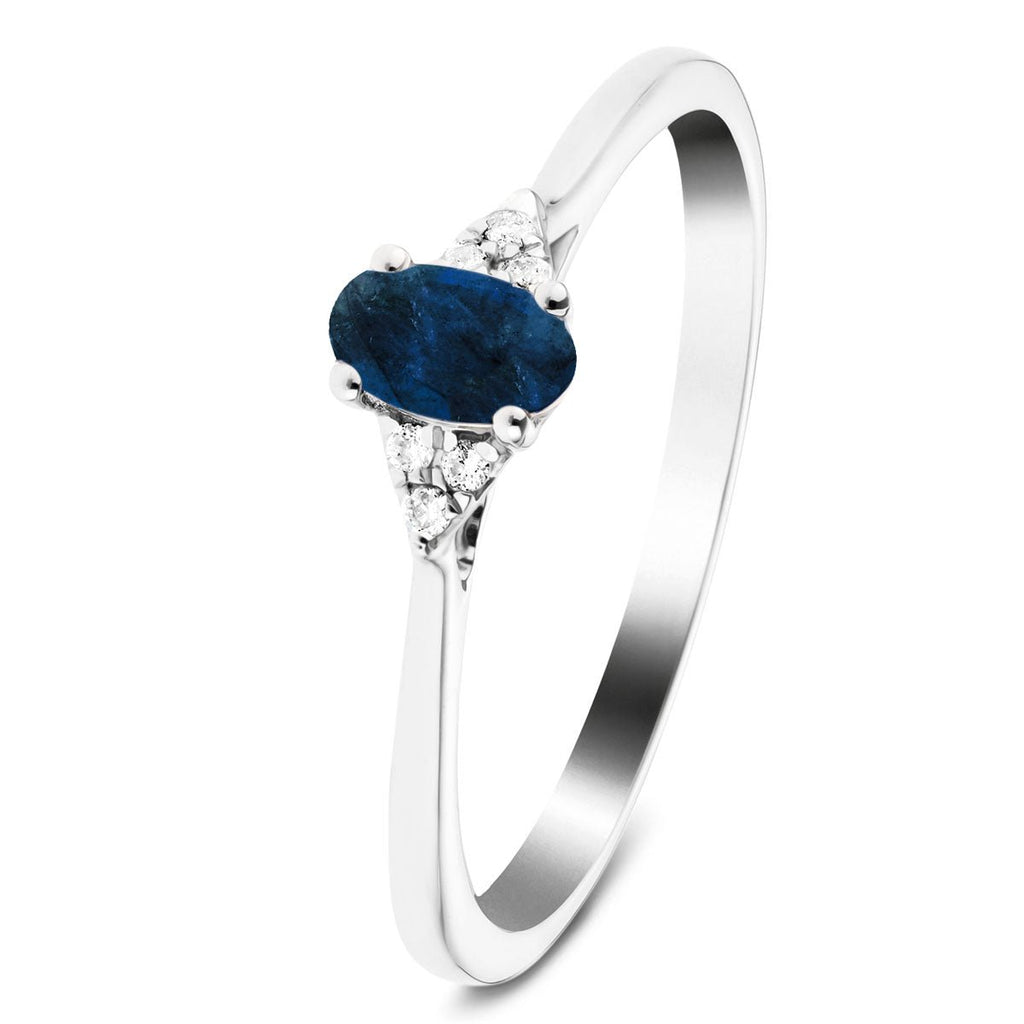 Blue Sapphire 0.30ct Diamond 0.03ct Cluster Ring 9k White Gold - All Diamond