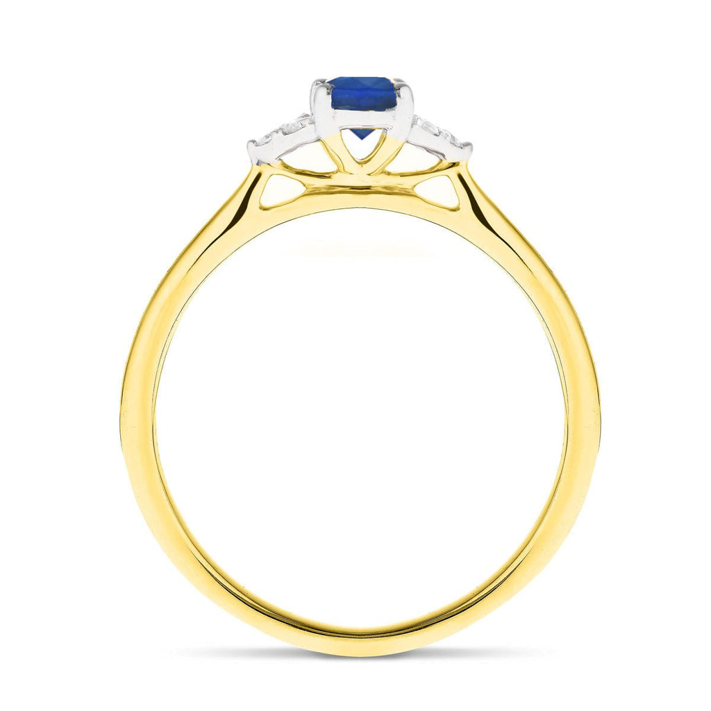 Blue Sapphire 0.55ct Diamond 0.04ct Cluster Ring 9k Yellow Gold - All Diamond
