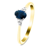 Blue Sapphire 0.55ct Diamond 0.04ct Cluster Ring 9k Yellow Gold - All Diamond