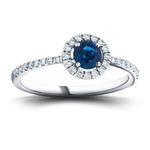 Blue Sapphire & Diamond 0.80ct Halo Ring in 18k White Gold - All Diamond