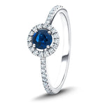 Blue Sapphire & Diamond 0.80ct Halo Ring in 18k White Gold - All Diamond