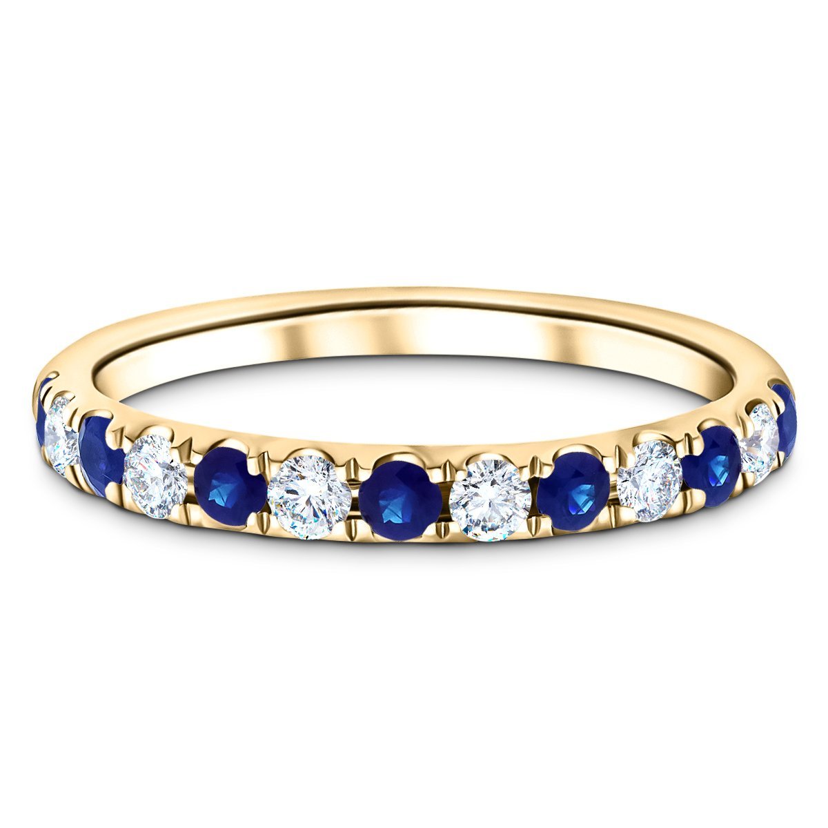 Blue Sapphire & Diamond Half Eternity Ring 0.80ct in 18k Yellow Gold - All Diamond