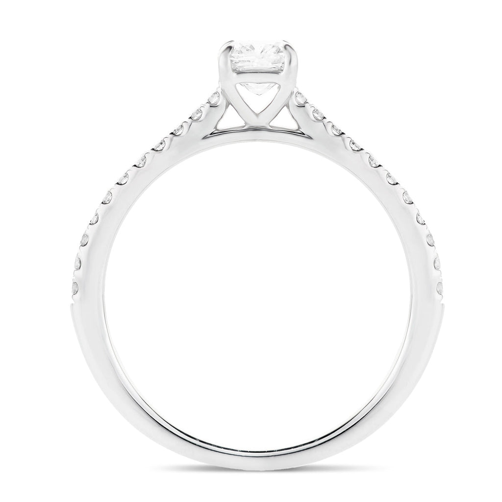 Certified Cushion Diamond Side Stone Engagement Ring 0.55ct E/VS in 18k White Gold - All Diamond