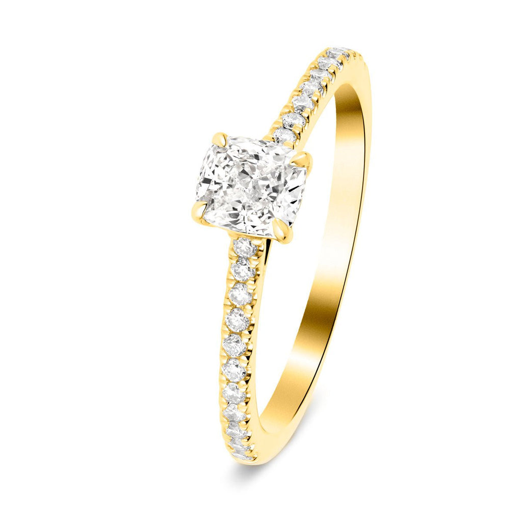 Certified Cushion Diamond Side Stone Engagement Ring 0.55ct G/SI in 18k Yellow Gold - All Diamond