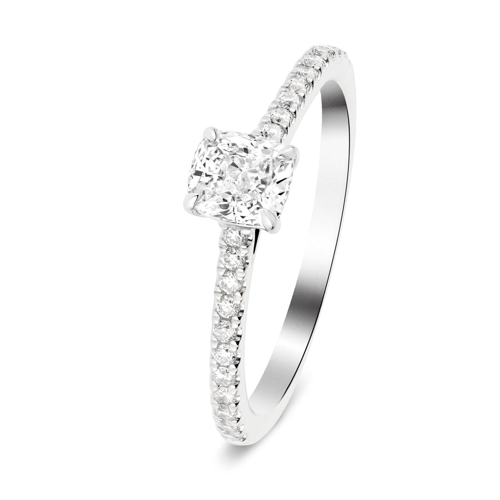 Certified Cushion Diamond Side Stone Engagement Ring 0.80ct G/SI in 18k White Gold - All Diamond