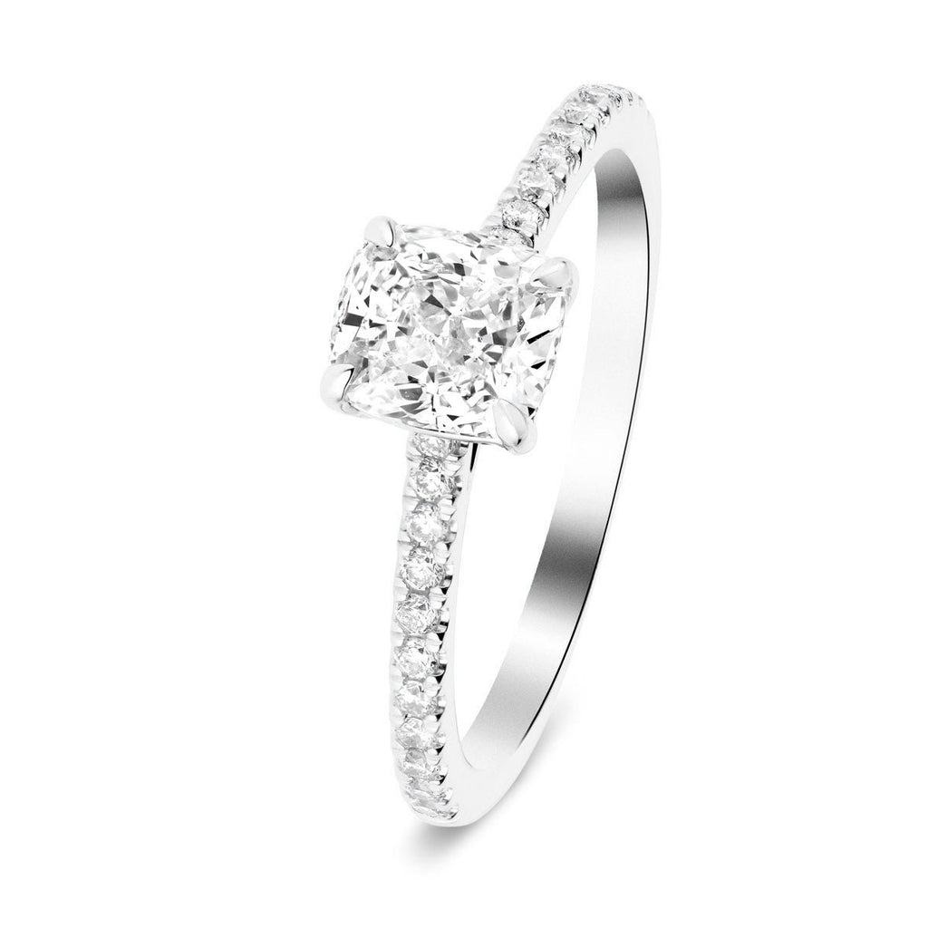 Certified Cushion Diamond Side Stone Engagement Ring 1.00ct G/SI in 18k White Gold - All Diamond