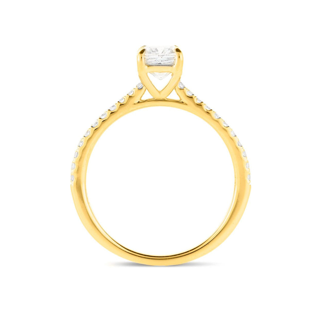 Certified Cushion Diamond Side Stone Engagement Ring 1.00ct G/SI in 18k Yellow Gold - All Diamond