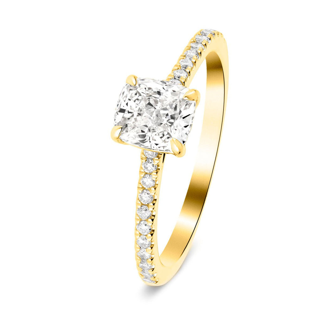 Certified Cushion Diamond Side Stone Engagement Ring 1.30ct G/SI in 18k Yellow Gold - All Diamond