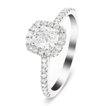 Certified Diamond Halo Cushion Engagement Ring 0.50ct 18k White Gold - All Diamond