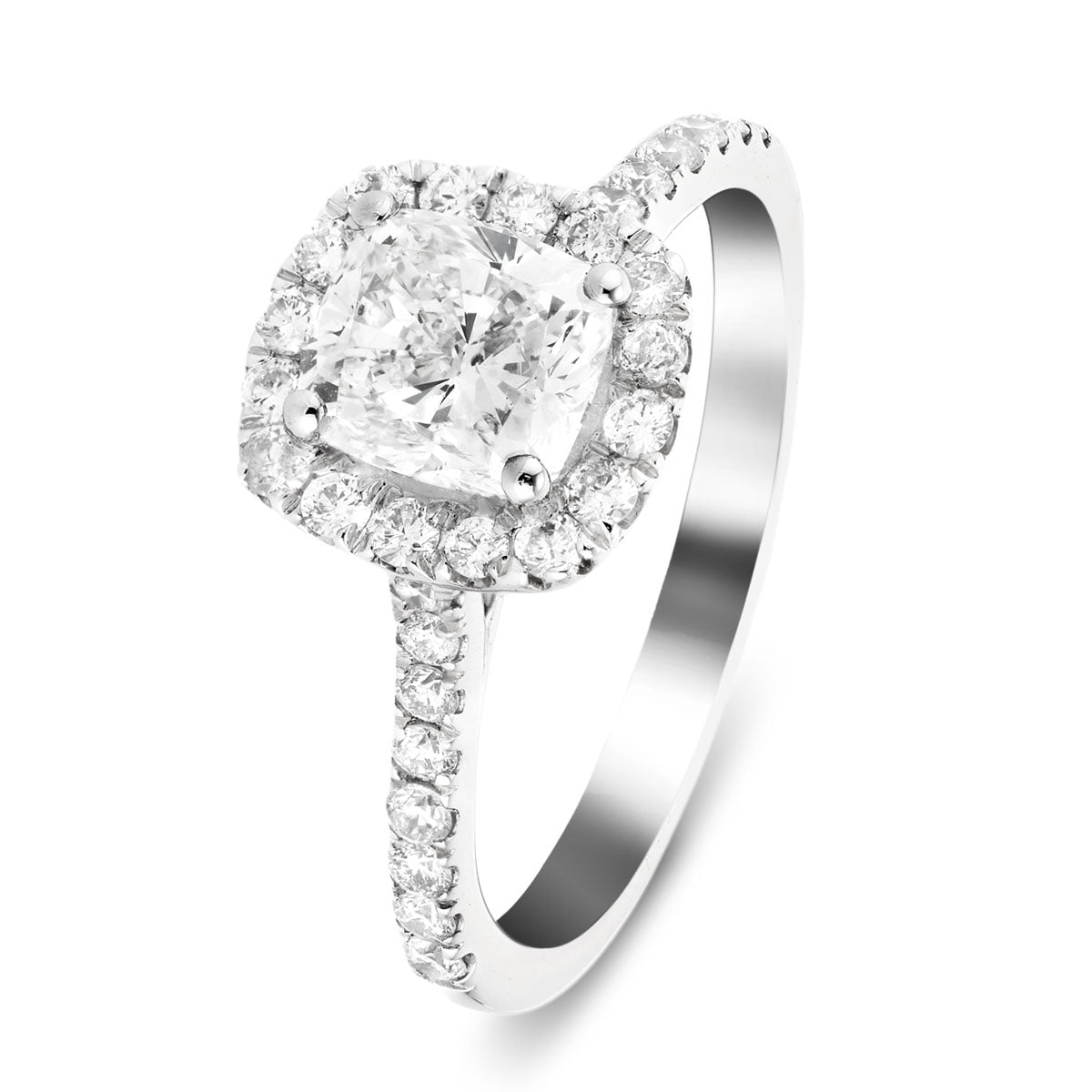 Certified Diamond Halo Cushion Engagement Ring 1.15ct 18k White Gold - All Diamond