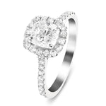 Certified Diamond Halo Cushion Engagement Ring 1.45ct 18k White Gold - All Diamond