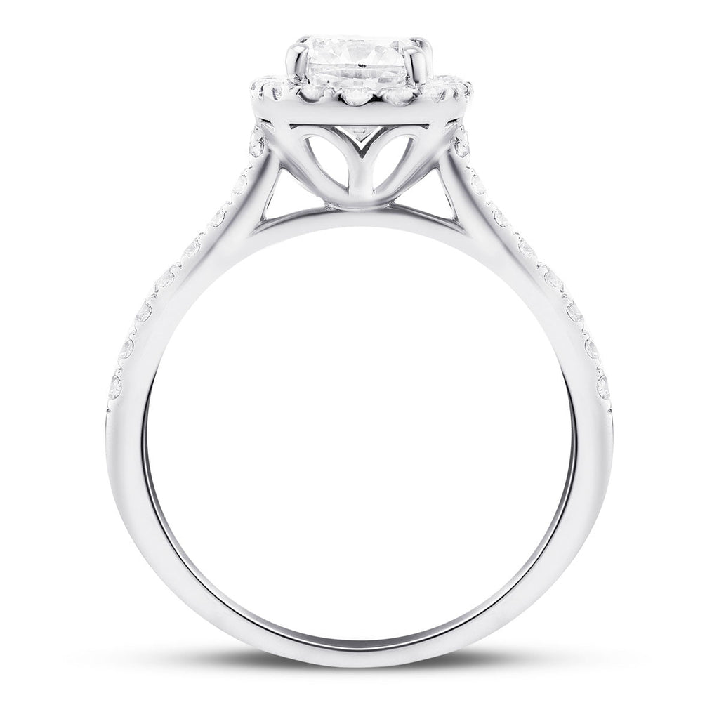 Certified Diamond Halo Cushion Engagement Ring 1.45ct Platinum - All Diamond