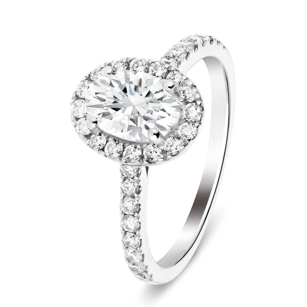Certified Diamond Halo Oval Engagement Ring 0.60ct E/VS 18k White Gold - All Diamond