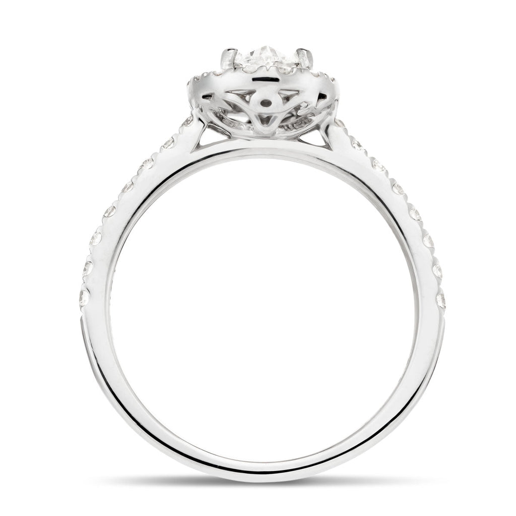 Certified Diamond Halo Oval Engagement Ring 0.60ct E/VS Platinum - All Diamond
