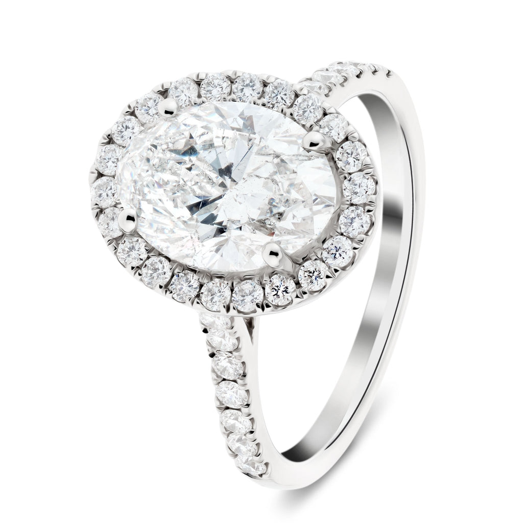 Certified Diamond Halo Oval Engagement Ring 1.50ct E/VS Platinum - All Diamond