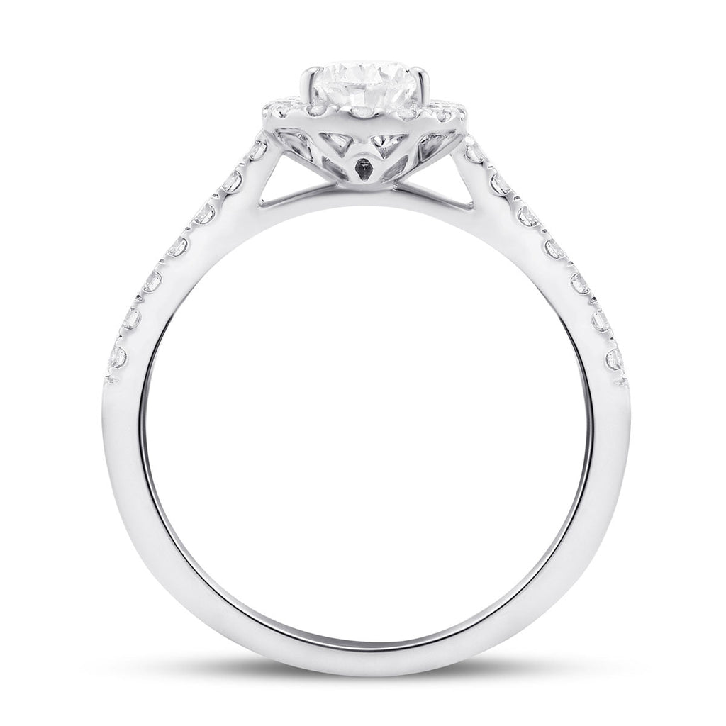 Certified Diamond Halo Pear Engagement Ring 0.50ct 18k White Gold - All Diamond