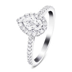 Certified Diamond Halo Pear Engagement Ring 0.50ct 18k White Gold - All Diamond