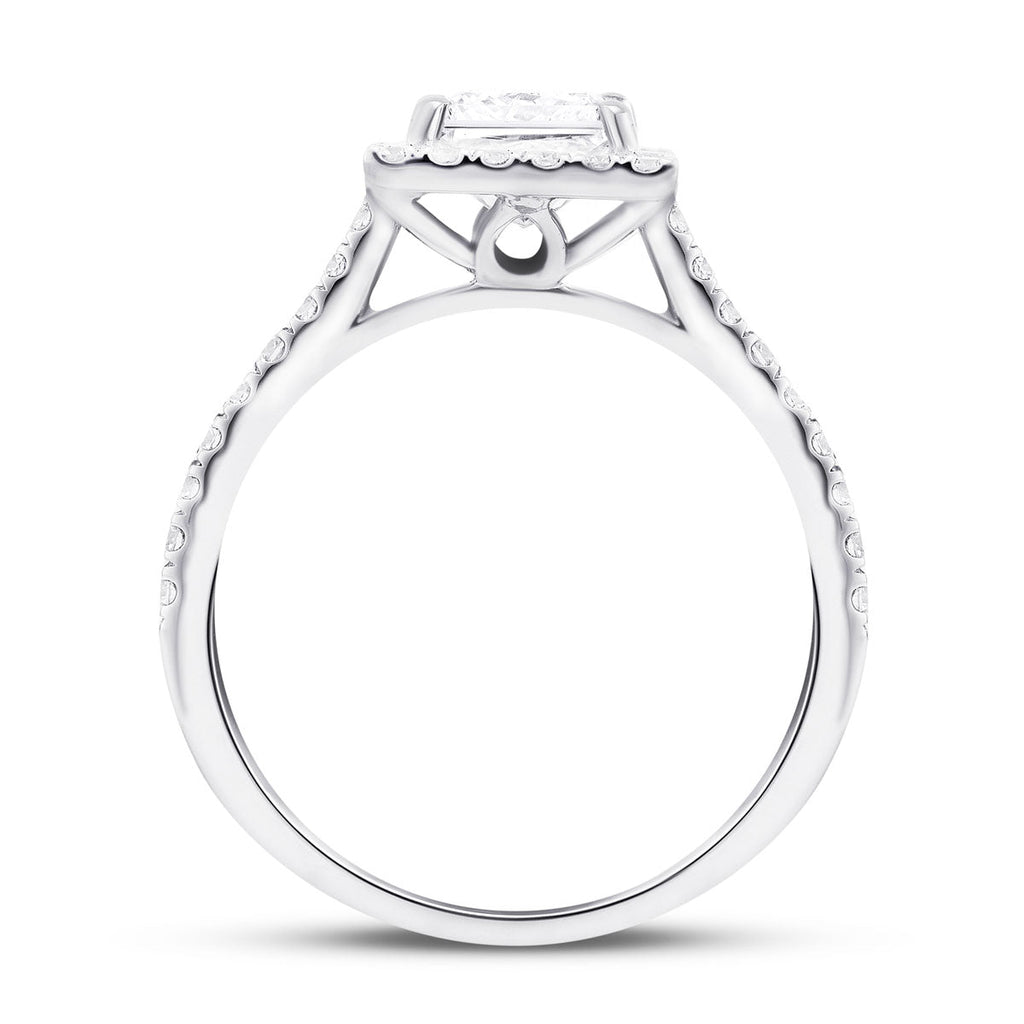 Certified Diamond Halo Princess Engagement Ring 1.36ct 18k White Gold - All Diamond