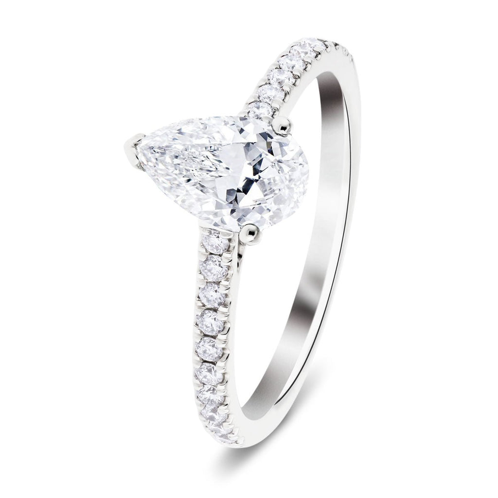 Certified Diamond Pear Side Stone Engagement Ring 0.55ct E/VS 18k White Gold - All Diamond