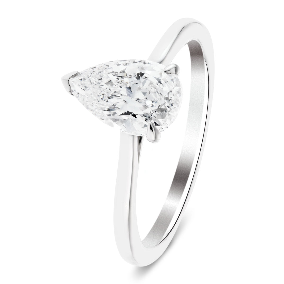 Certified Diamond Pear Solitaire Engagement Ring 0.50ct E/VS 18k White Gold - All Diamond