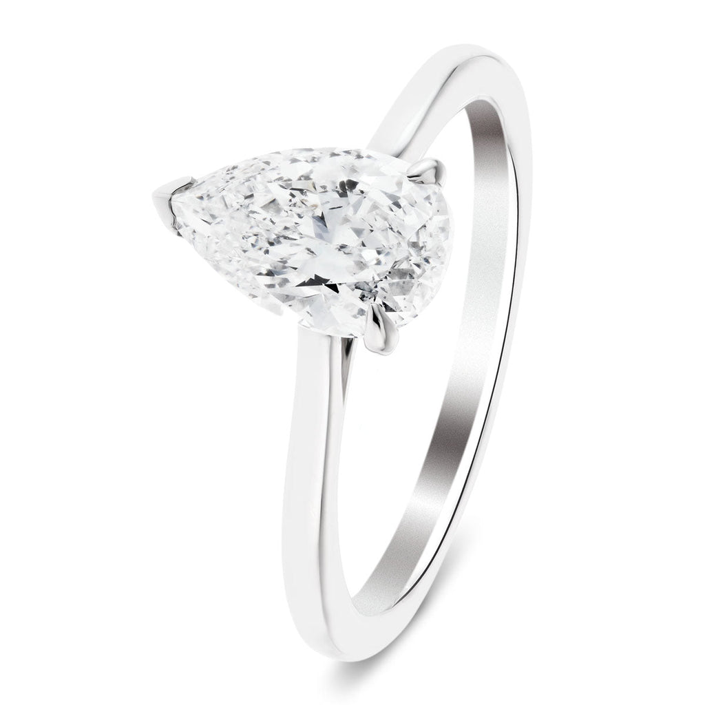 Certified Diamond Pear Solitaire Engagement Ring 0.70ct E/VS 18k White Gold - All Diamond