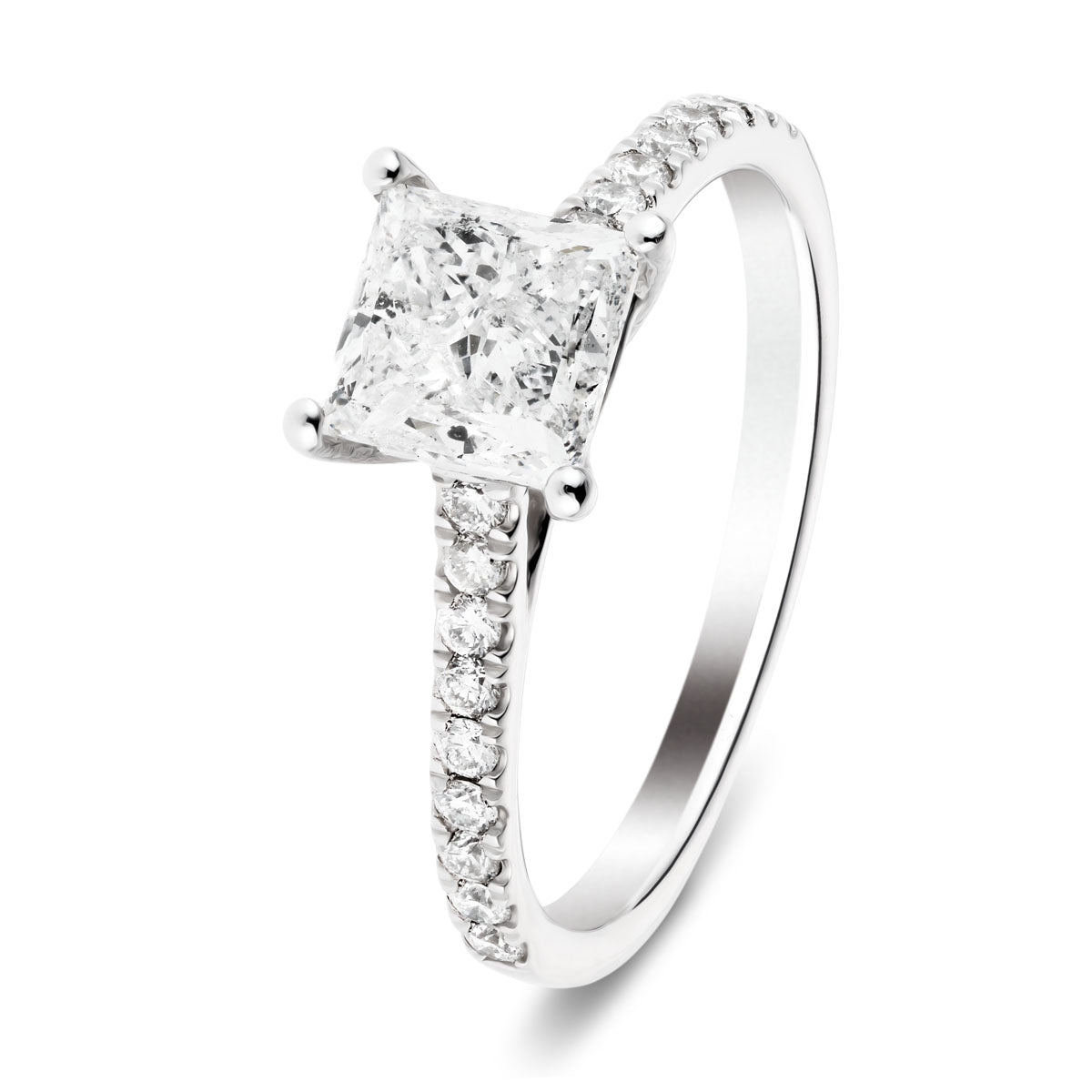 Certified Diamond Princess Side Stone Engagement Ring 0.80ct E/VS 18k White Gold - All Diamond