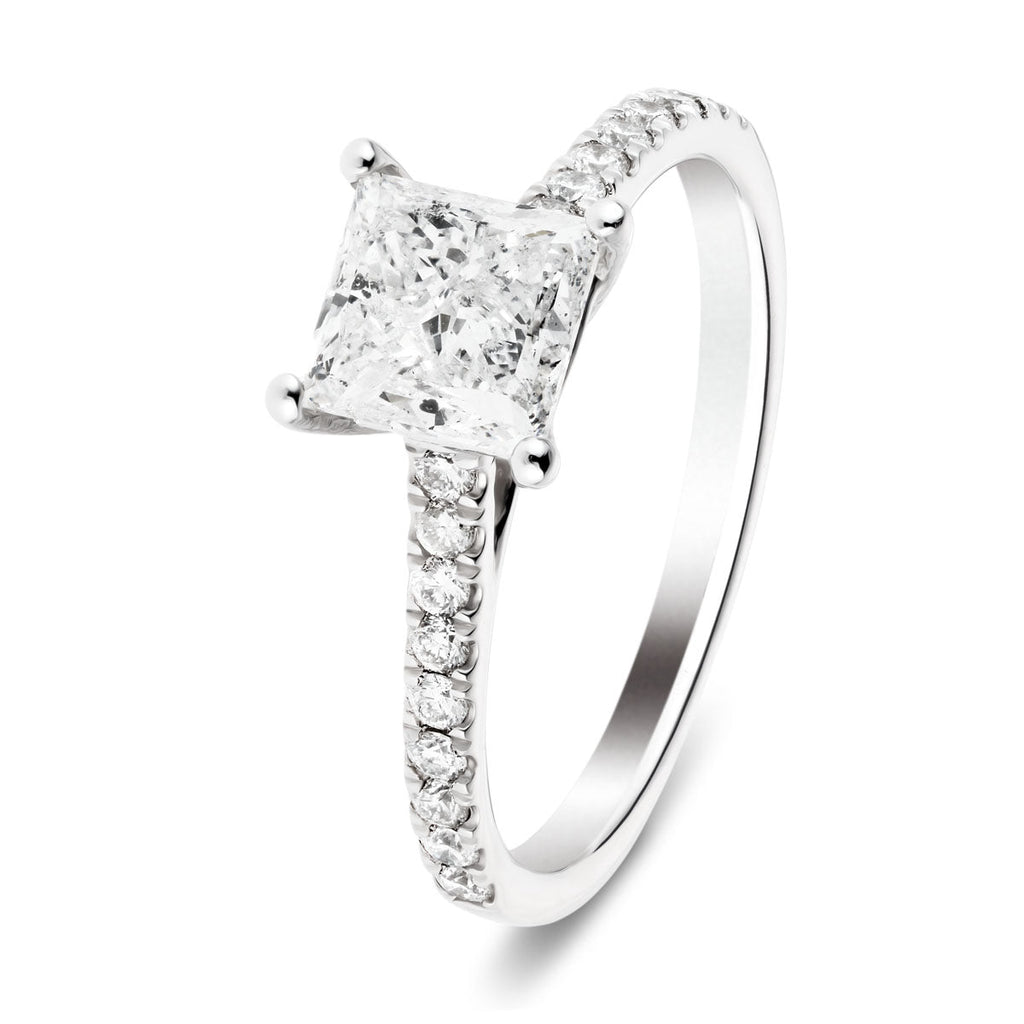 Certified Diamond Princess Side Stone Engagement Ring 1.20ct G/SI 18k White Gold - All Diamond