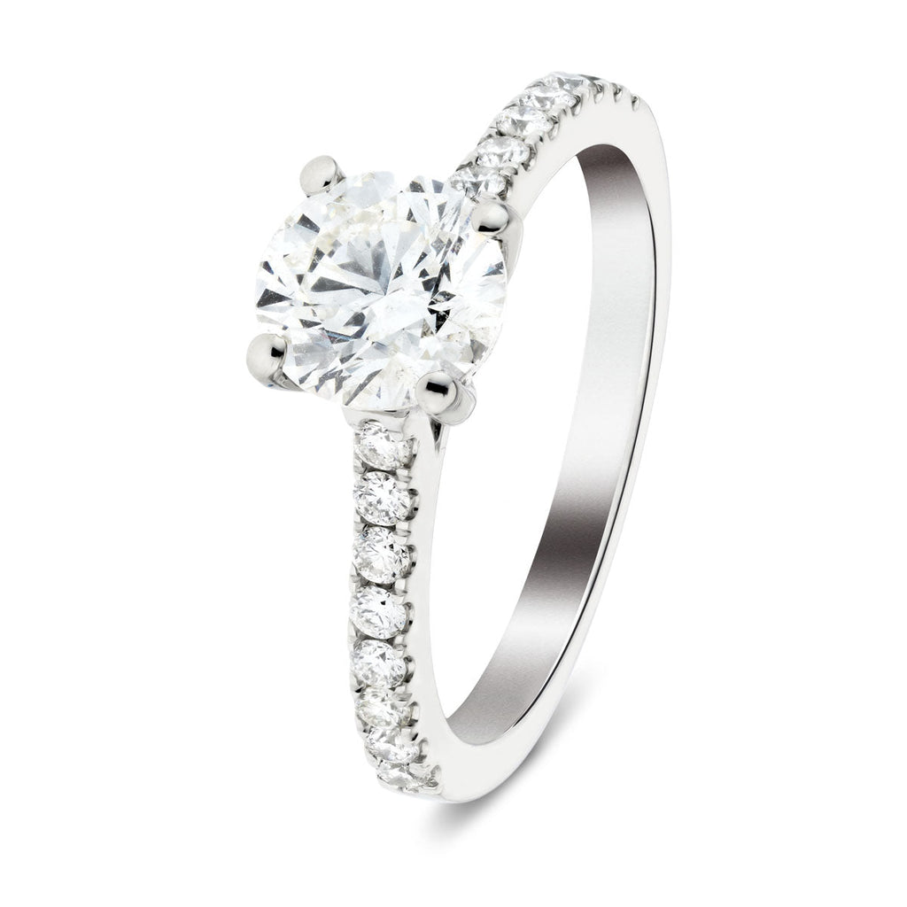 Certified Diamond Round Side Stone Engagement Ring 0.65ct G/SI 18k White Gold - All Diamond