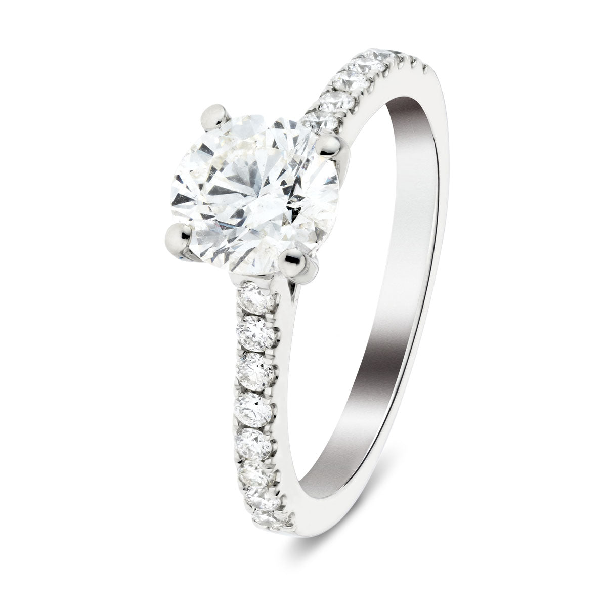 Certified Diamond Round Side Stone Engagement Ring 0.95ct E/VS 18k White Gold - All Diamond
