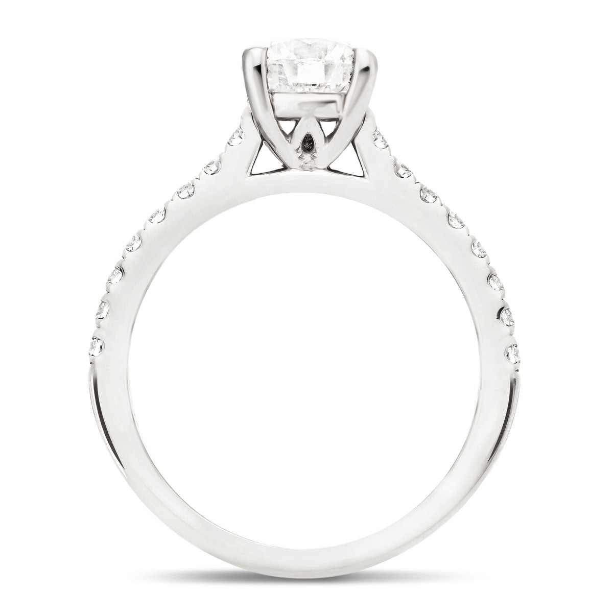 Certified Diamond Round Side Stone Engagement Ring 0.95ct E/VS 18k White Gold - All Diamond