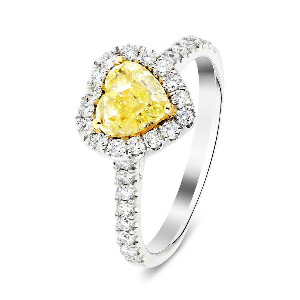 Certified Heart Yellow Diamond Halo Engagement Ring 2.50ct Ring in Platinum - All Diamond
