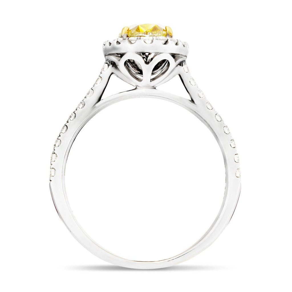 Certified Oval Yellow Diamond Halo Engagement Ring 0.80ct Ring in 18k White Gold - All Diamond